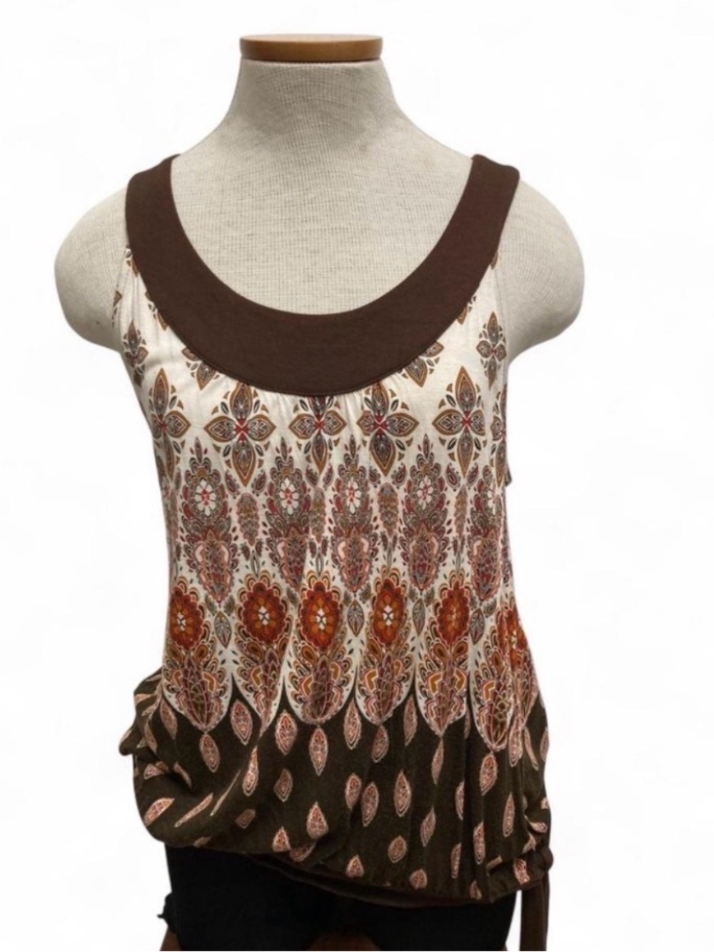 3/$20! Vintage Y2K Brown Paisley Print Side Tie Tank Top Boho Women’s Large - Picture 1 of 7